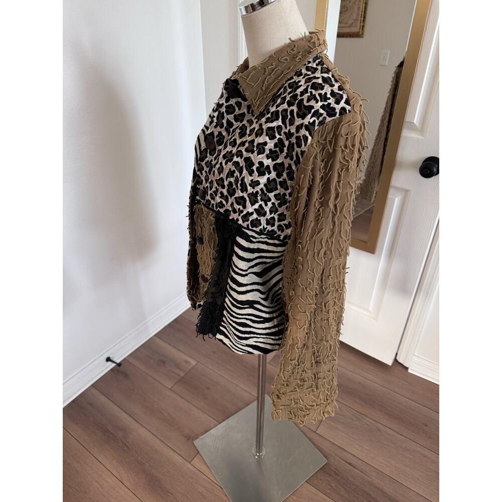 Vintage Abstract Animal Print Cropped Jacket XL Oversized Zebra Leopard Boho - Picture 7 of 16